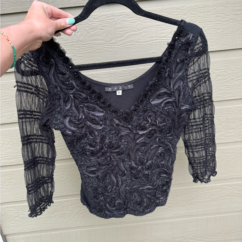 Vintage black lace sleeve top with sequin details